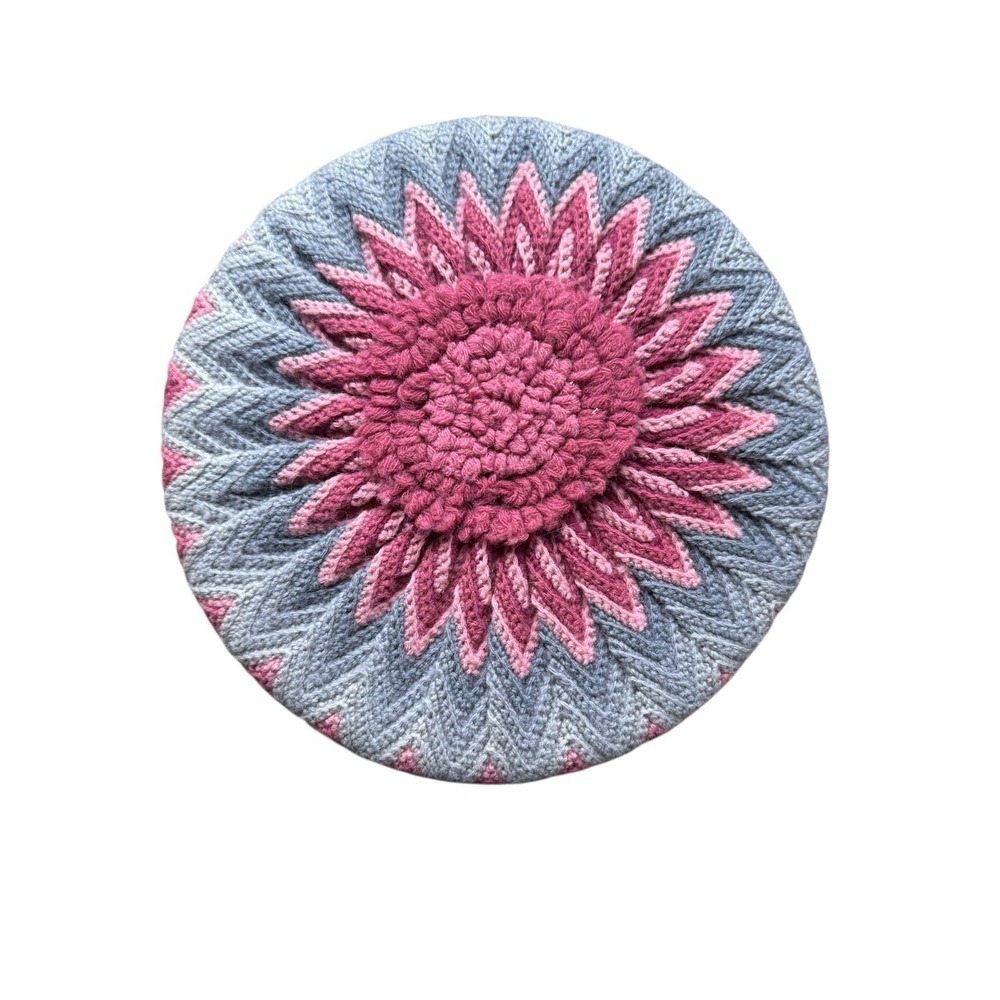 Crochet Round Throw Pillow Seat Cushion Multicolor Decor Double Side Vintage 70s